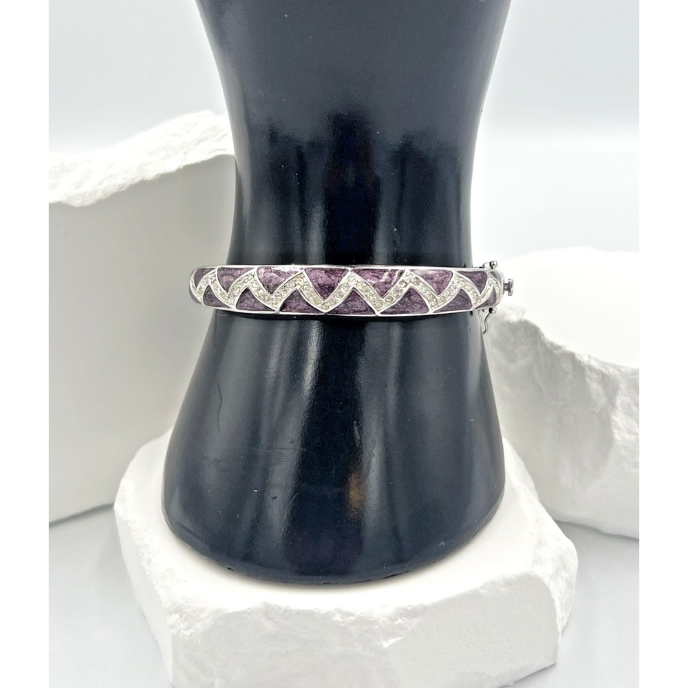 Lauren G Adams Bracelet Silver Toned Purple Enamel & Crystal Hinged Bangle NWT - Picture 3 of 9